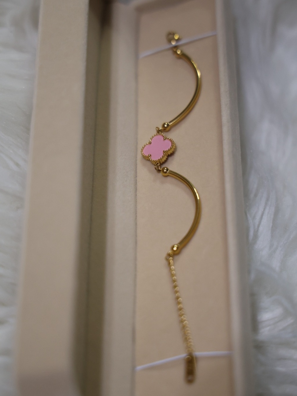 Gold-Plated Bracelet with Pink Clover Accent